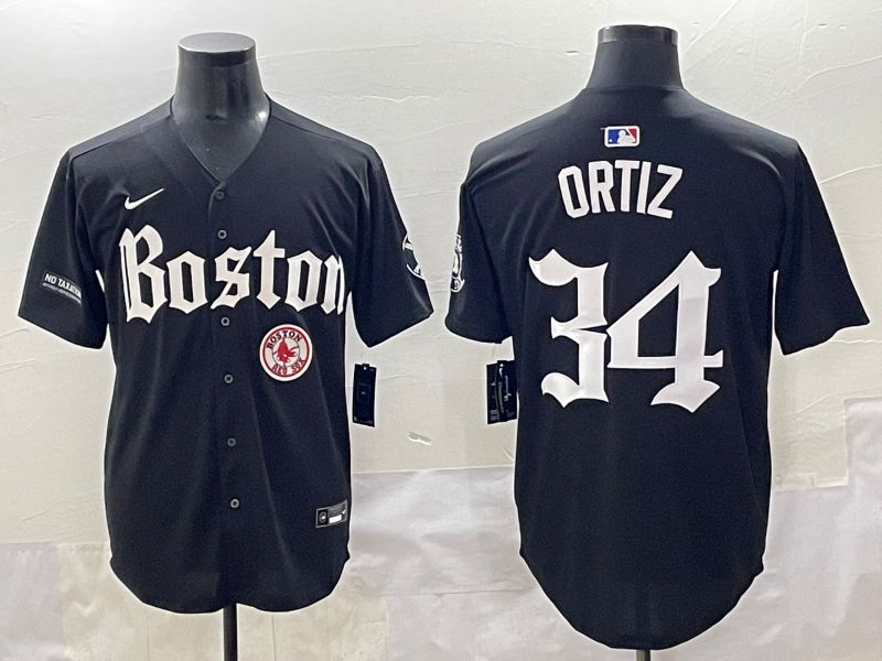 Men 2025 Boston Red Sox #34 Ortiz Black Five generations Joint Name Nike MLB Jersey style 24->boston red sox->MLB Jersey